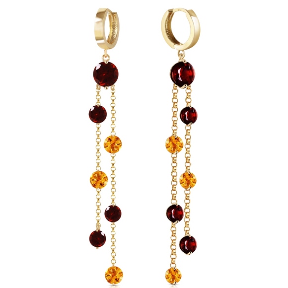 14K. CHANDELIERS EARRINGS WITH GARNETS & CITRINES